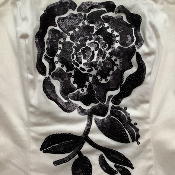 WHBM 🖤 Black Ivory Crop Top Bustier with Sequin Flower Floral Embroidery Detail - Picture 2 of 14